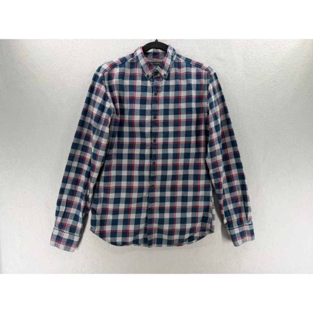 Banana Republic Flannel Shirt Mens Size S Gray Blue Grant Luxe Tartan Heritage